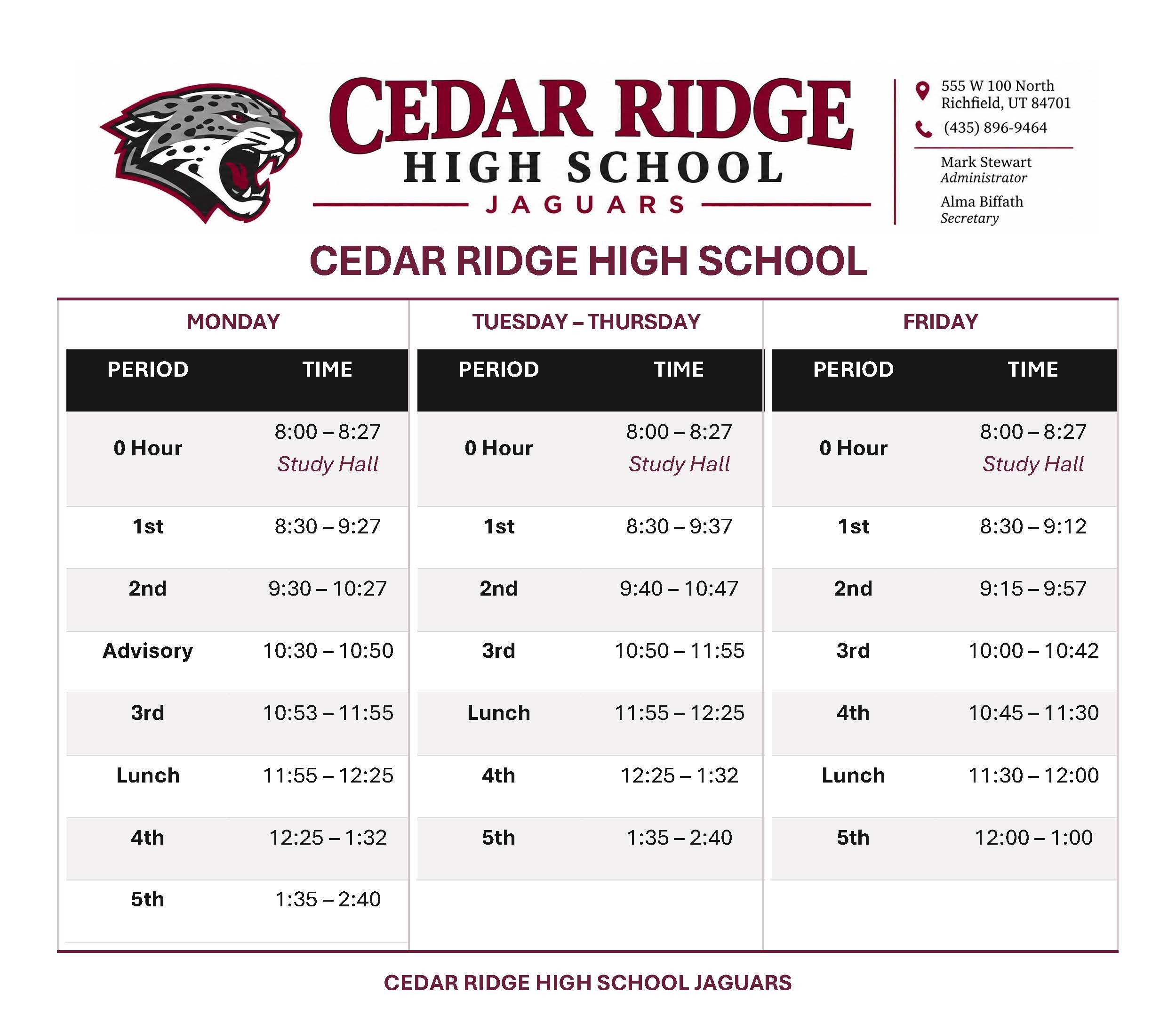 Cedar Ridge High School Bell Schedule3